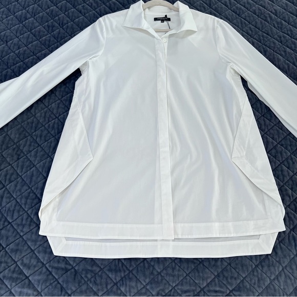 Lafayette 148 Top Women’s Large White Button Up Tunic Shirt Minimalist B2 - Picture 4 of 7